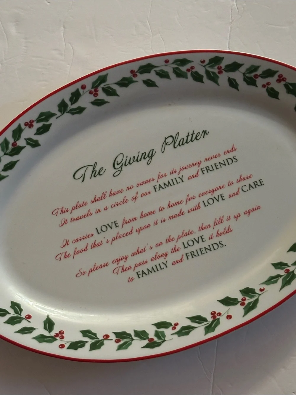 The Giving Platter Holiday Serving Platter White with Green Holly
